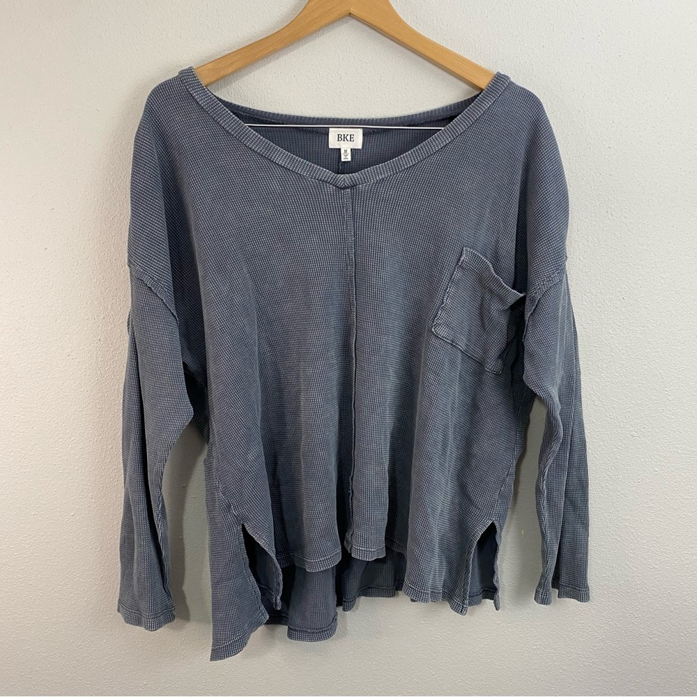 BKE Waffleknit V-neck Sweater Long Sleeve Blue‎ Women’s Medium